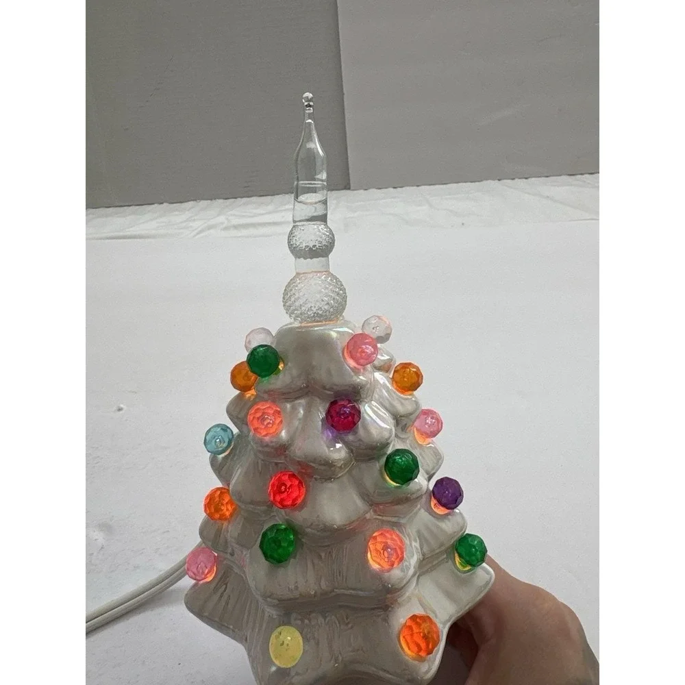 Ceramic Christmas Tree Night Light With Plastic Bulbs